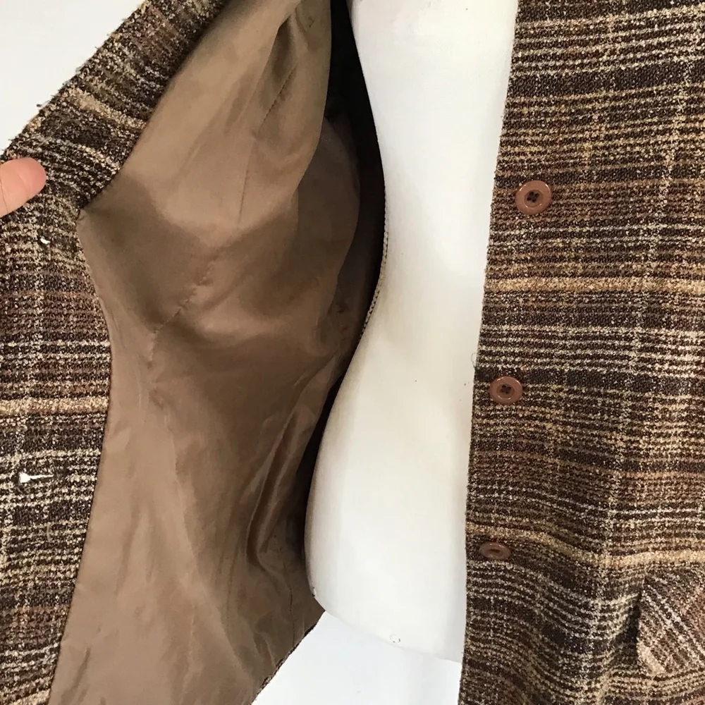SAG HARBOR Vintage Women Brown Plaid Career Blazer, Size 14 - Picture 7 of 13
